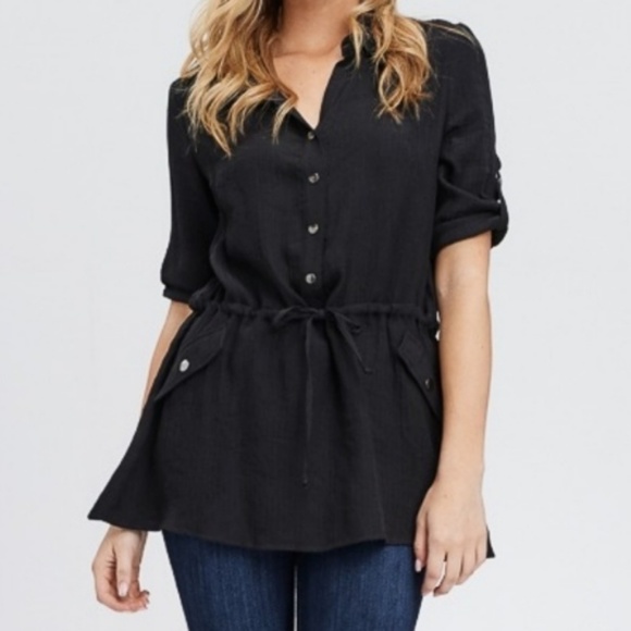 CrescentPm Tops - Snap Button Draw String Tunic Top